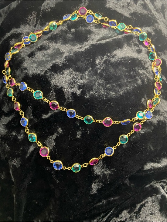 Swarovski Jewelry - Swarovski Gold Necklace with Blue, Green & Pink Crystals